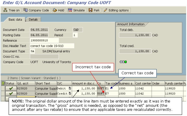 Tax Code Corrections - Financial Services